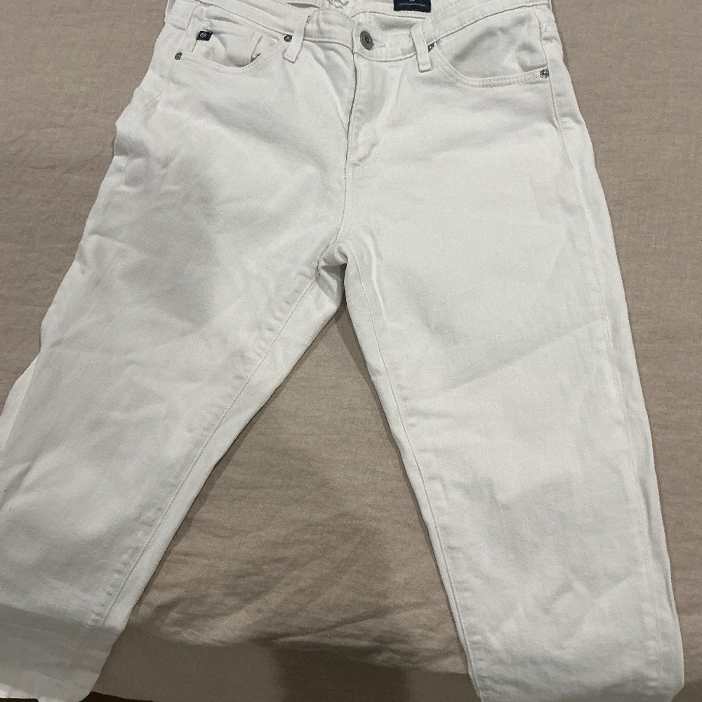 AG The Stevie Ankle white raw hemmed jeans